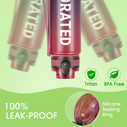 Sahara Sailor Water Bottle, 32/25/17oz Durable and Leakproof Water Bottles Motivational with Time Marker, Tritan, BPA Free, Wide Mouth with Easy Clean Brush for Gym, Travel, School, Office (1 Bottle) - My Store