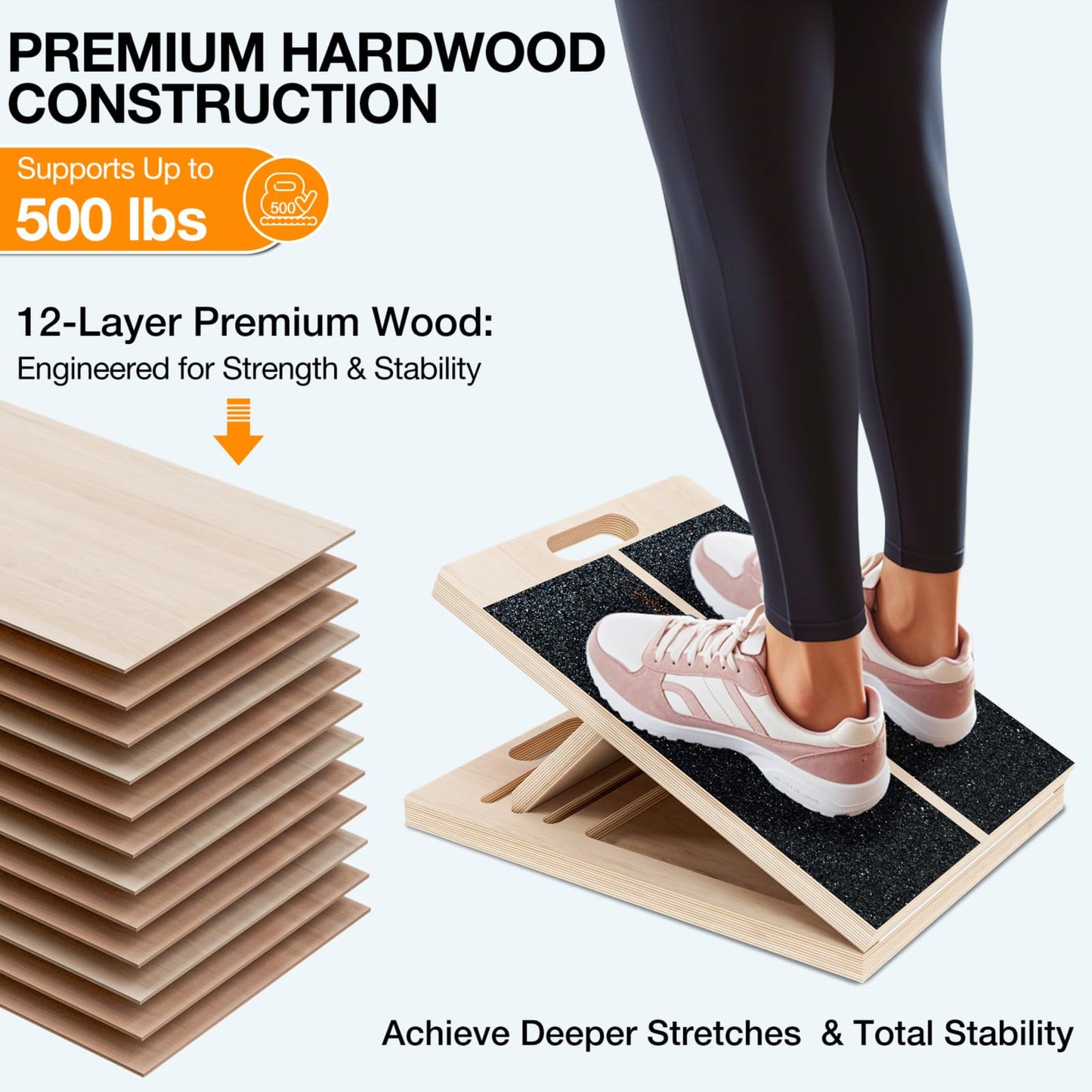 TEMI Slant Board for Calf-Stretching - Wooden Incline Wedge Stretcher for Squats, Foot & Ankle Mobility, Portable Fitness Equipment, Balance Block for Heel Stretch - My Store