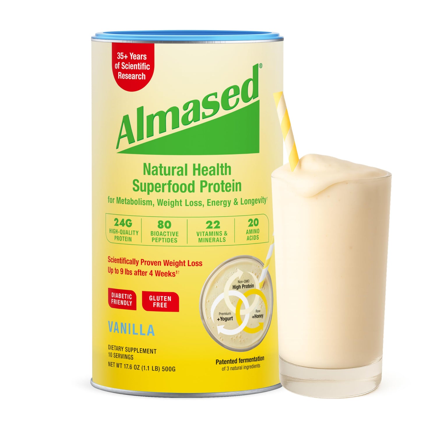 Almased Vanilla Meal Replacement Shake - Low-Glycemic High Plant Base Protein Powder- Nutritional Weight Health Support Supplement - Vanilla Flavor - 17.6 oz (1.1 Pound (1 Pack)) - My Store