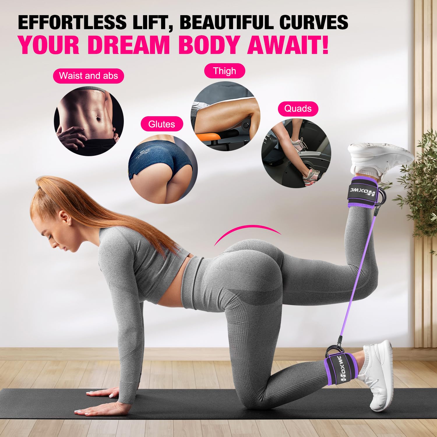 Ankle Resistance Bands with Cuffs, Ankle Bands for Working Out, Ankle Resistance Band for Leg, Booty Workout Equipment for Kickbacks Hip Fitness Training, Exercise Bands for Butt Lift Women - My Store