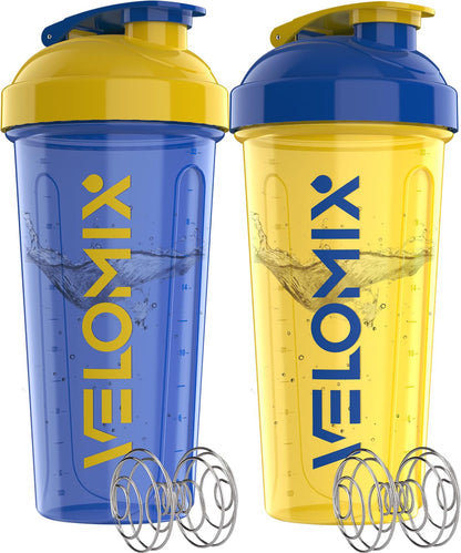 VELOMIX - 2 Pack- 28 oz Protein Shaker Bottles for Protein Mixes - 2x Wire Whisk | Leak Proof Shaker Cups for Protein Shakes | Protein Shaker Bottle Pack (Black/Transparent) - My Store