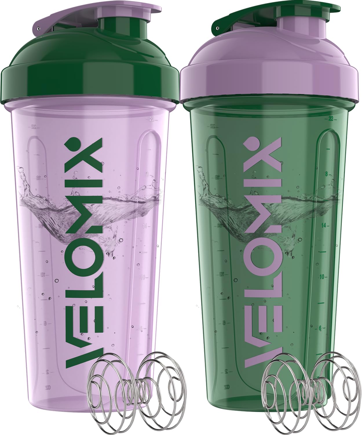 VELOMIX - 2 Pack- 28 oz Protein Shaker Bottles for Protein Mixes - 2x Wire Whisk | Leak Proof Shaker Cups for Protein Shakes | Protein Shaker Bottle Pack (Black/Transparent) - My Store