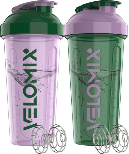 VELOMIX - 2 Pack- 28 oz Protein Shaker Bottles for Protein Mixes - 2x Wire Whisk | Leak Proof Shaker Cups for Protein Shakes | Protein Shaker Bottle Pack (Black/Transparent) - My Store