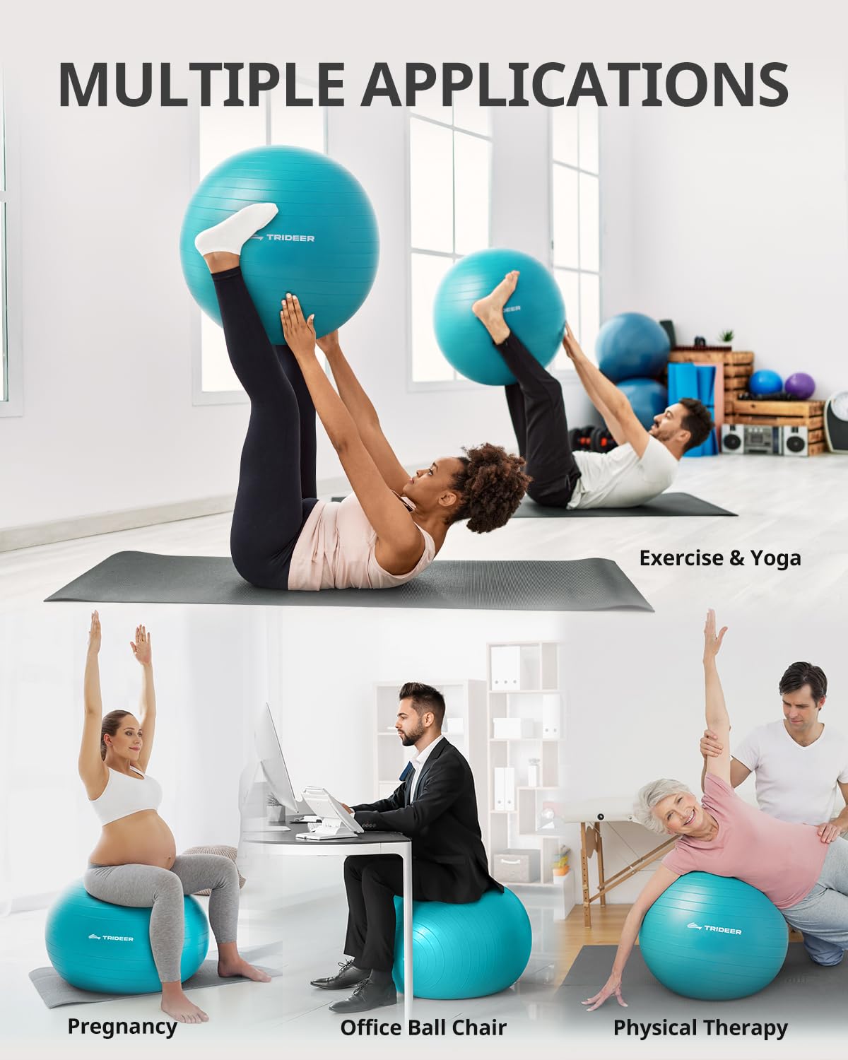 Trideer Extra Thick Yoga Ball Exercise Ball, 5 Sizes Gym Ball, Heavy Duty Ball Chair for Balance, Stability, Pregnancy, Quick Pump Included - My Store