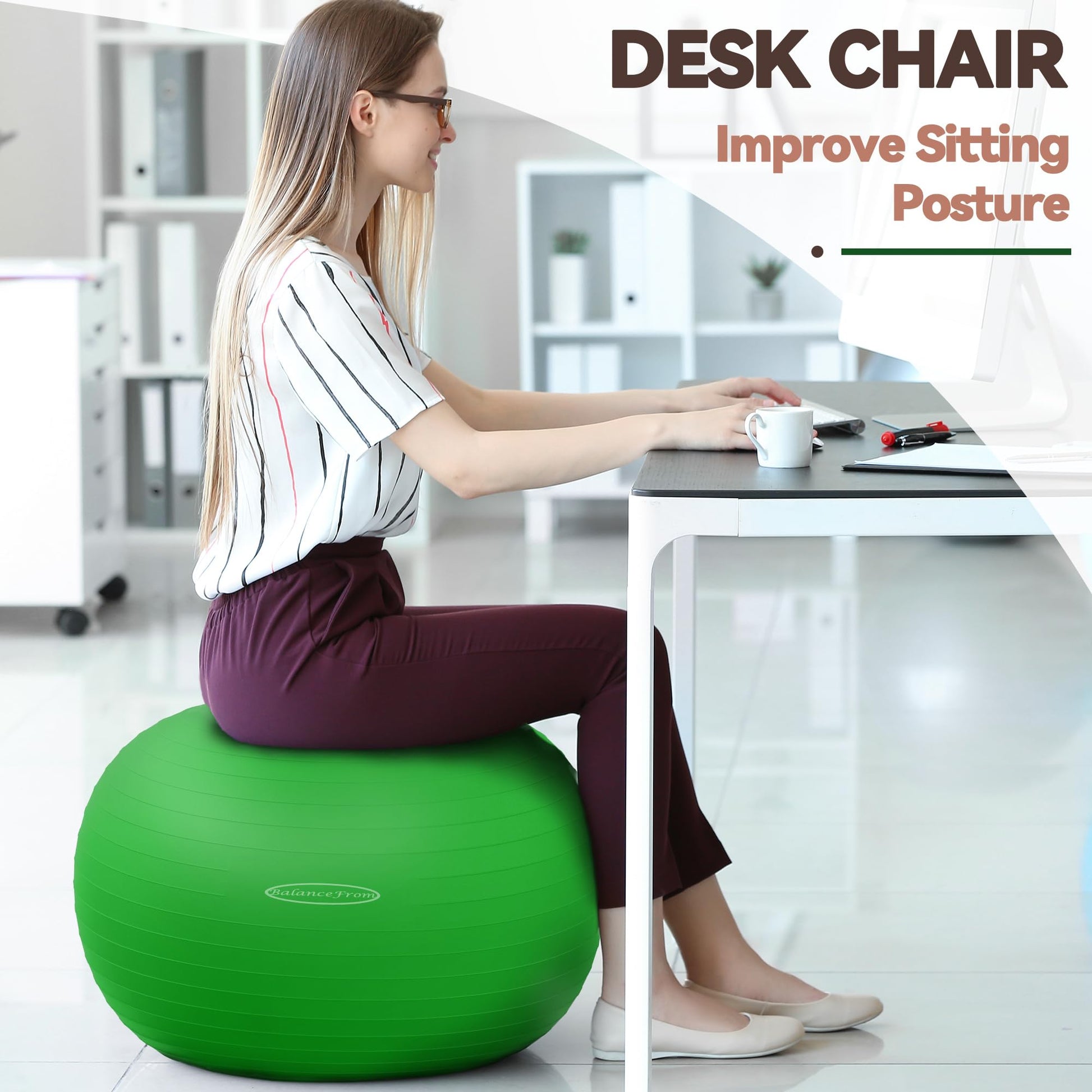 Anti-Burst and Slip Resistant Exercise Yoga Fitness Birthing Ball with Quick Pump, 2,000-Pound Capacity, Multiple Colors and Sizes - My Store