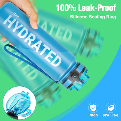 Sahara Sailor Water Bottle, 32/25/17oz Durable and Leakproof Water Bottles Motivational with Time Marker, Tritan, BPA Free, Wide Mouth with Easy Clean Brush for Gym, Travel, School, Office (1 Bottle) - My Store