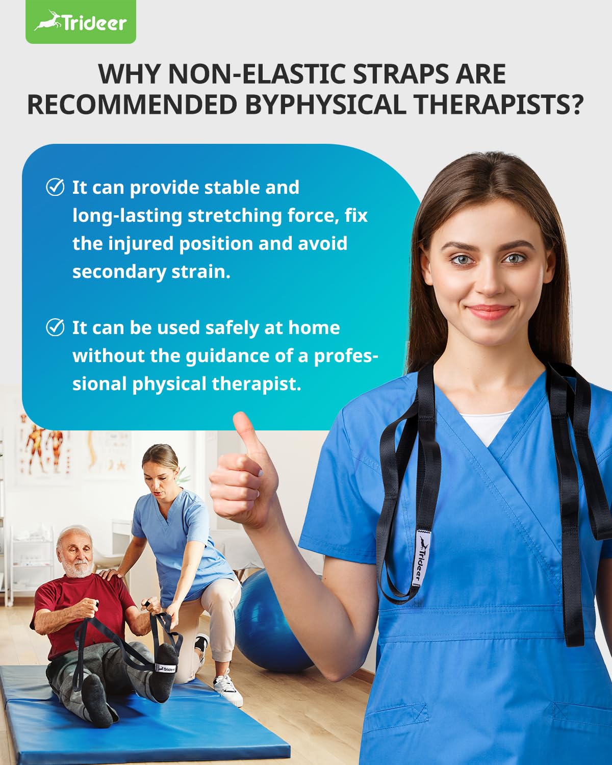 Trideer Stretching Strap Yoga Strap Physical Therapy for Home Workout, Exercise, Pilates and Gymnastics, 10 Loops Non-Elastic Stretch Bands with Aesthetic Packaging for Women & Men - My Store