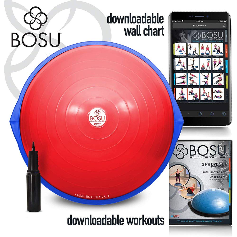 Bosu Balance Ball Exercise Trainer, Home Gym Equipment w/ Guided Workouts & Pump, 26", Blue - Inflatable Fitness Platform for Strength Training, Standing, Balancing, and Core Workout - My Store