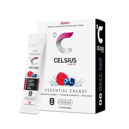 CELSIUS On-the-Go Powder Stick Zero Sugar (14 Sticks per Pack), Orange, 2.60 Oz