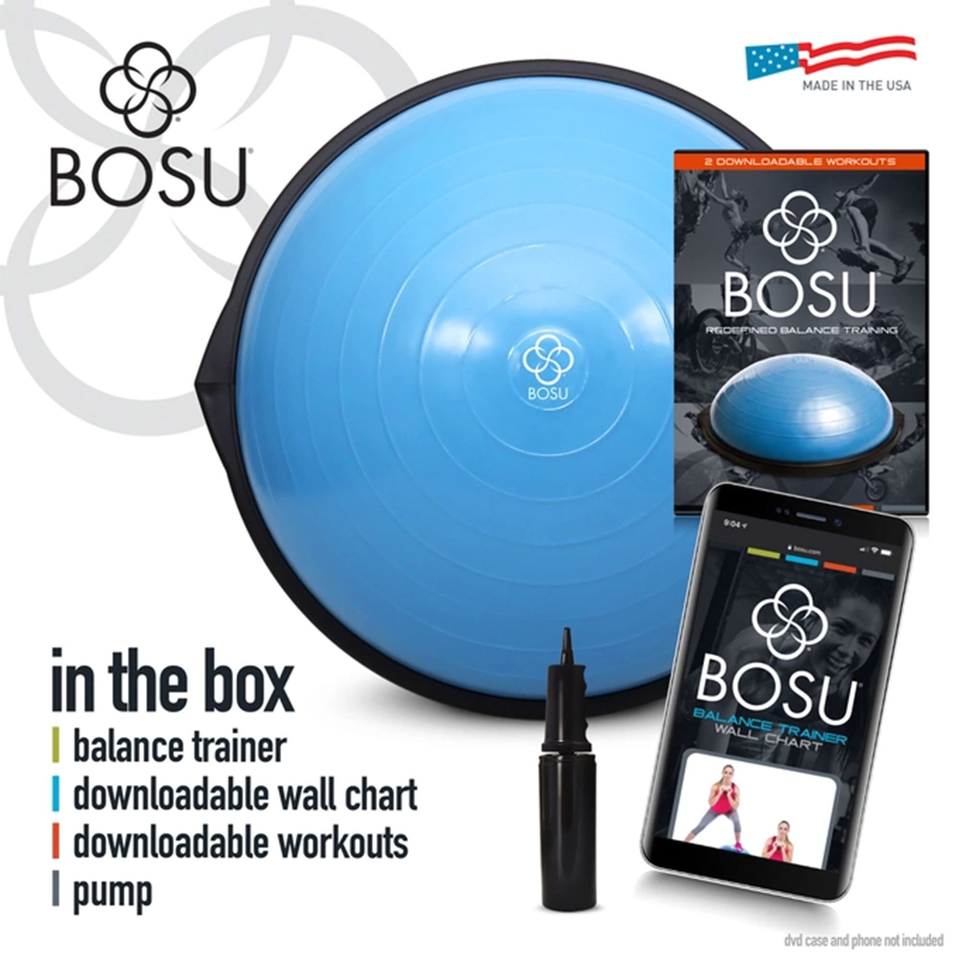 Bosu Balance Ball Exercise Trainer, Home Gym Equipment w/ Guided Workouts & Pump, 26", Blue - Inflatable Fitness Platform for Strength Training, Standing, Balancing, and Core Workout - My Store