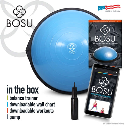 Bosu Balance Ball Exercise Trainer, Home Gym Equipment w/ Guided Workouts & Pump, 26", Blue - Inflatable Fitness Platform for Strength Training, Standing, Balancing, and Core Workout - My Store