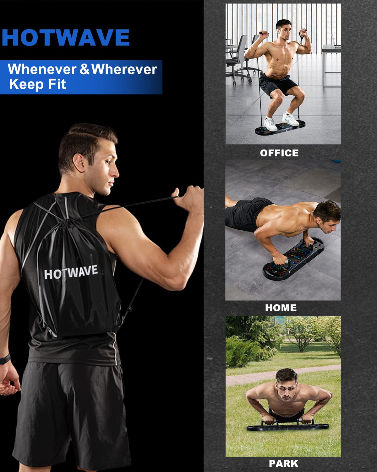 HOTWAVE Push Up Board Fitness, Portable Foldable 20 in 1 Push Up Bar at Home Gym, Pushup Handles for Floor. Professional Strength Training Equipment For Man and Women,Patent Pending - My Store