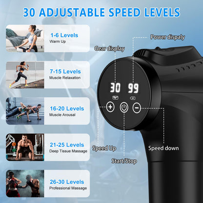 Massage Gun, Muscle Massage Gun for Athletes Handheld Electric Deep Tissue Back Massager, Percussion Massage Device for Pain Relief with 30 Speed Levels 9 Heads - My Store