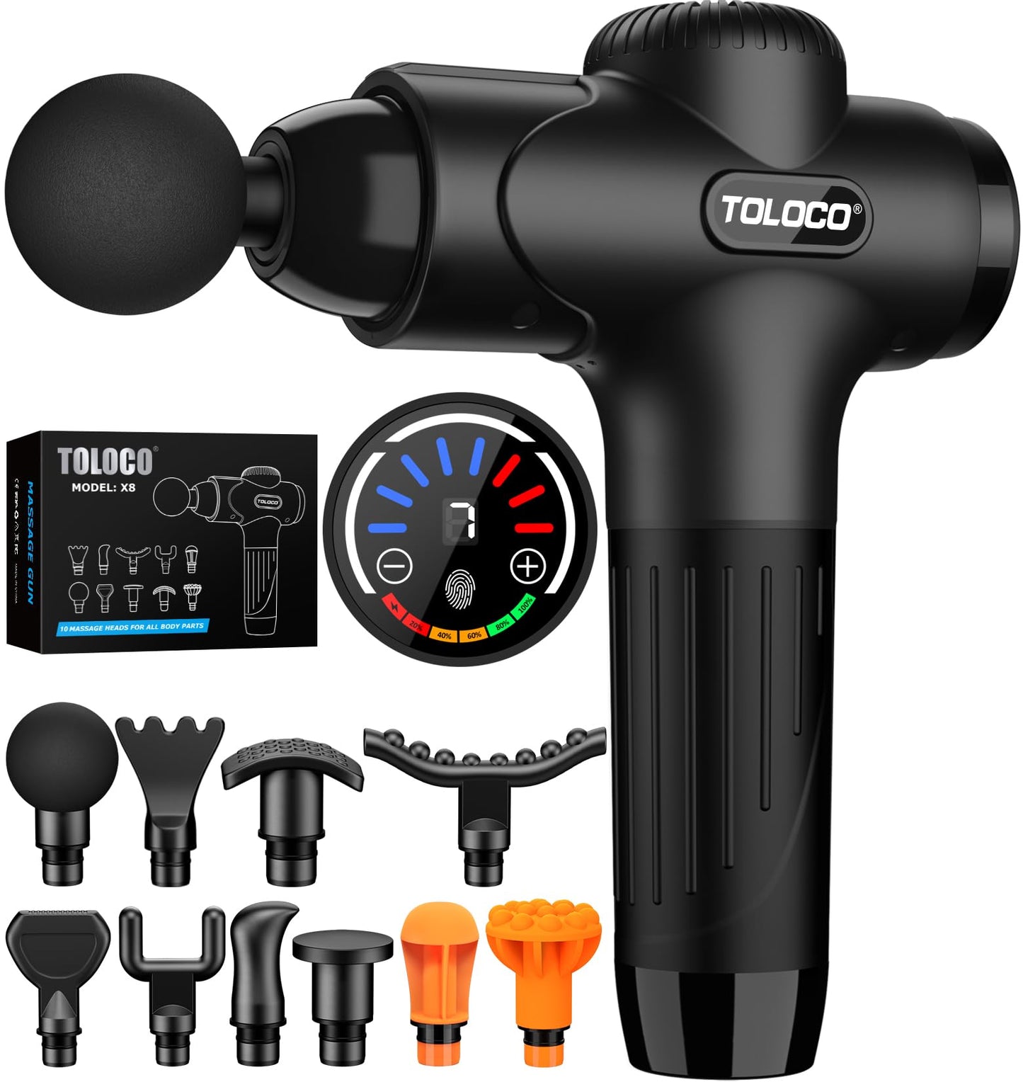TOLOCO Massage Gun Deep Tissue, Percussion Massage Gun with 10 Replacement Heads, Super Quiet Portable Electric Massager for Athletes, Relax, Black - My Store