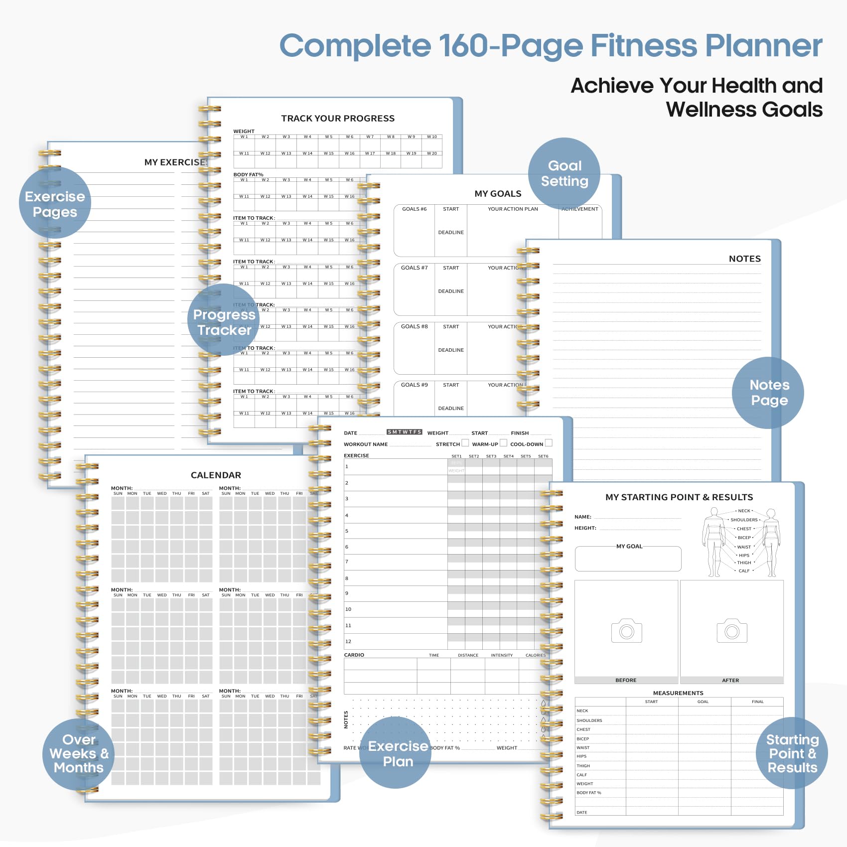 Fitness Workout Journal for Women & Men, A5(5.5" x 8.2") Workout Log Book Planner for Tracking, Progress, and Achieving Your Wellness Goals - Green - My Store