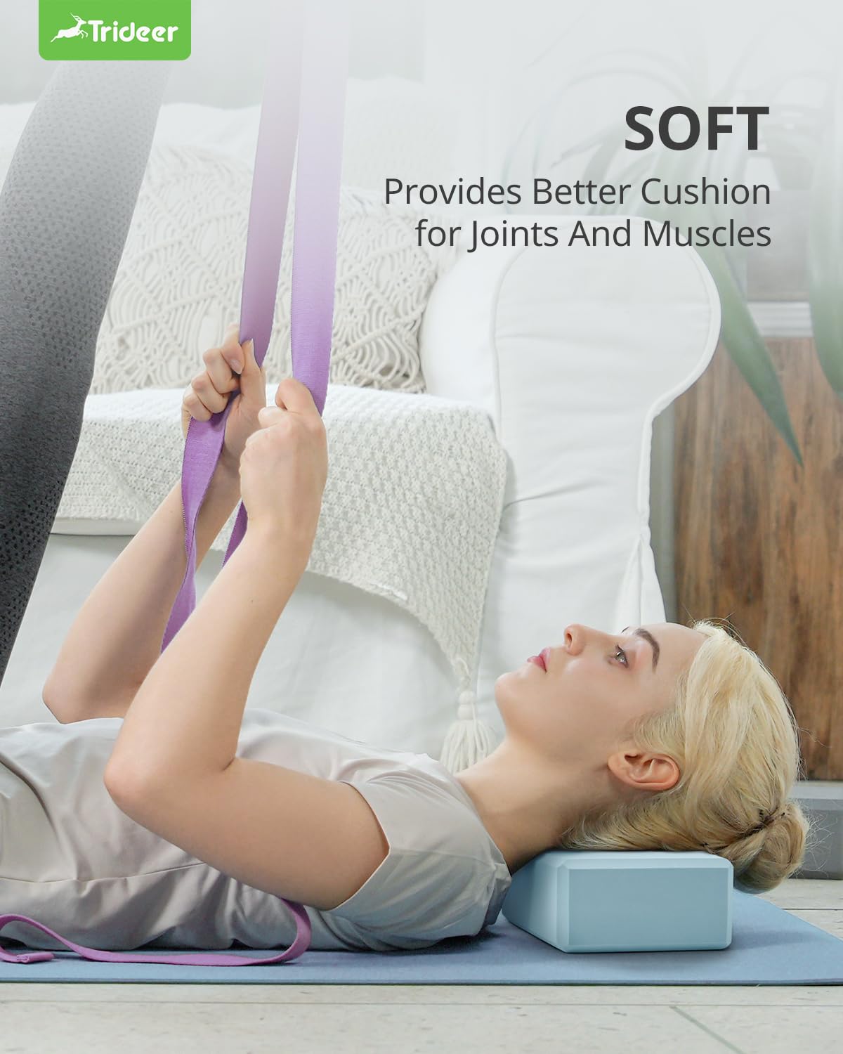 Trideer Yoga Blocks 2 Pack, Soft Non-Slip Foam Blocks with Beveled Edges for Alignment and Stretching in Yoga, Pilates, and Dance - Supportive, Lightweight, Odor Resistant, Latex-Free