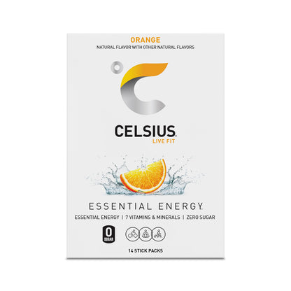 CELSIUS On-the-Go Powder Stick Zero Sugar (14 Sticks per Pack), Orange, 2.60 Oz