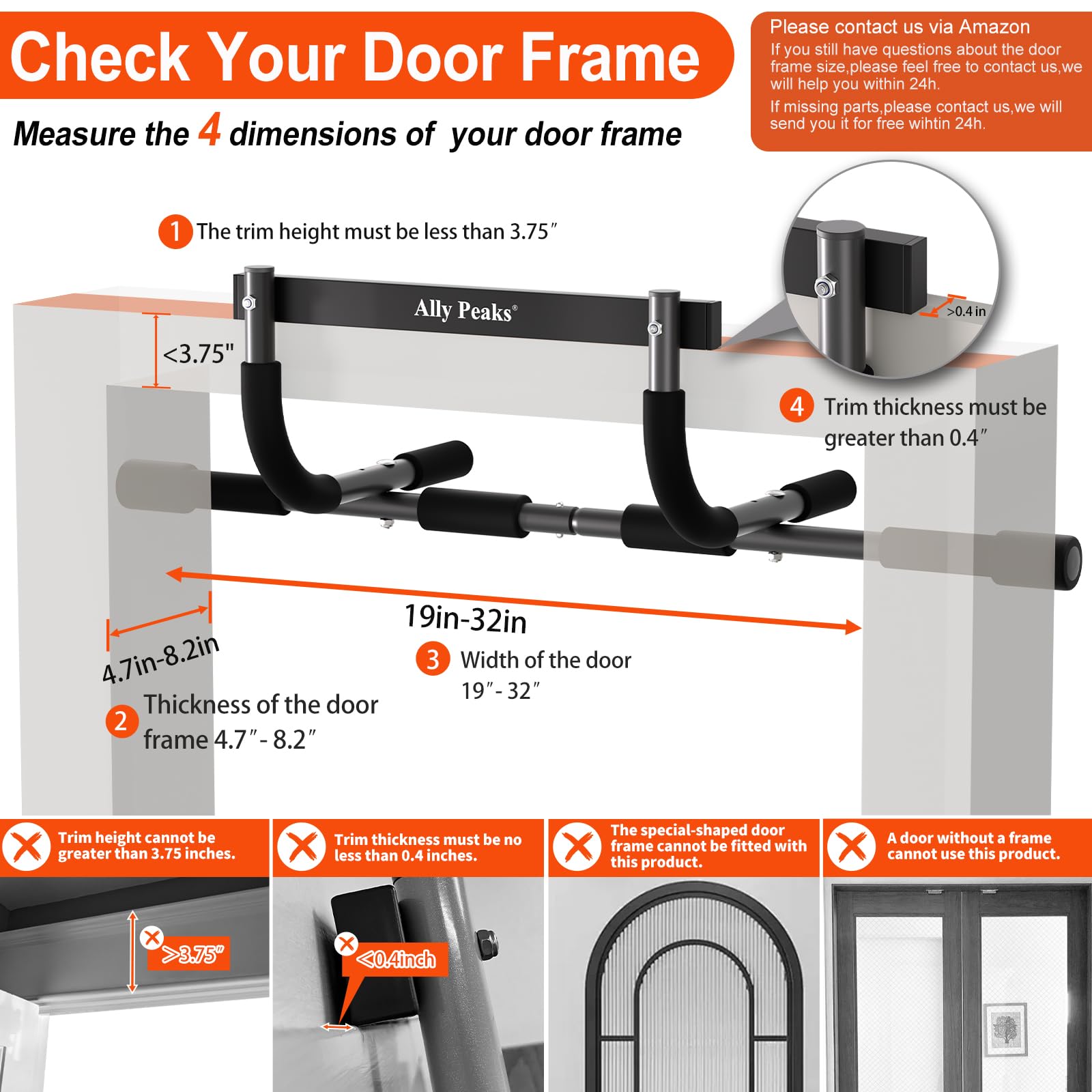 Ally Peaks Pull Up Bar for Doorway | Thickened Steel Max Limit 440 lbs Upper Body Fitness Workout Bar| Multi-Grip Strength for Doorway | Indoor Chin-Up Bar Fitness Trainer for Home Gym Portable - My Store