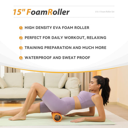 5 in1 Foam Roller Set, Trigger Point Foam Roller, Massage Roller Stick, Massage Ball, Resistance Band for Deep Muscle Massage Pilates Yoga,Fitness Exercise for Whole Body (Black-Red) - My Store