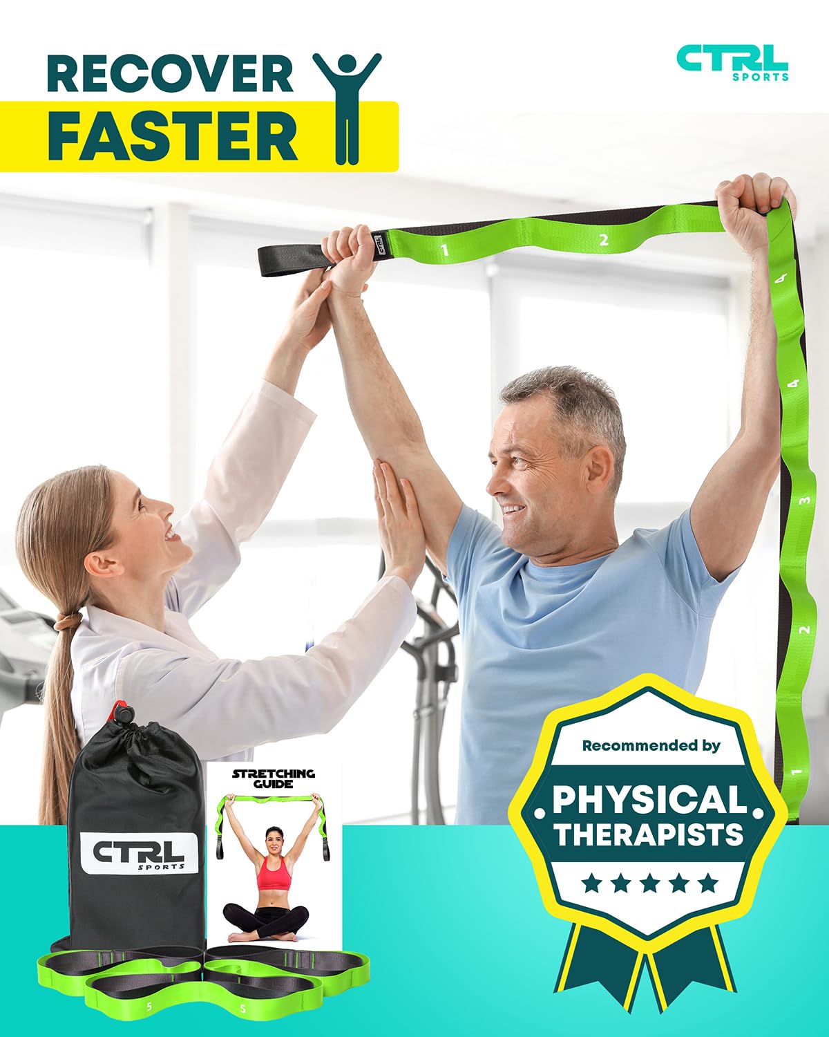 Stretching Strap with Loops - Non Elastic Stretch Band for Physical Therapy, Yoga Strap for Stretching Equipment, Stretch Bands for Exercise and Flexibility - Fascia, Hamstring & Leg Stretcher Belt - My Store