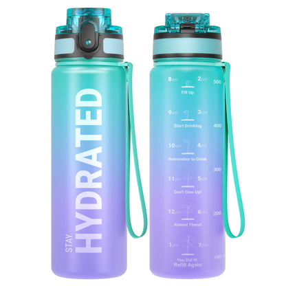 Sahara Sailor Water Bottle, 32/25/17oz Durable and Leakproof Water Bottles Motivational with Time Marker, Tritan, BPA Free, Wide Mouth with Easy Clean Brush for Gym, Travel, School, Office (1 Bottle) - My Store