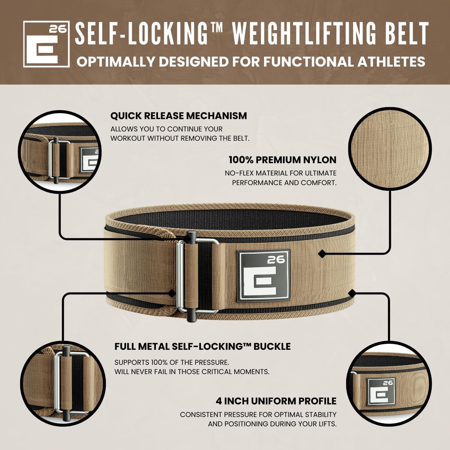 Element 26 Self-Locking Weight Lifting Belt - Premium Weightlifting Belt for Serious Functional Fitness and Olympic Lifting Athletes - Lifting Support for Men and Women - Deadlift Training Belt - My Store