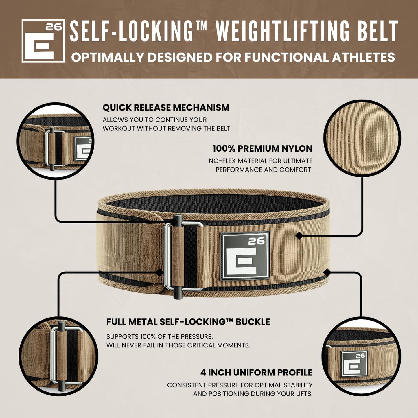 Element 26 Self-Locking Weight Lifting Belt - Premium Weightlifting Belt for Serious Functional Fitness and Olympic Lifting Athletes - Lifting Support for Men and Women - Deadlift Training Belt - My Store