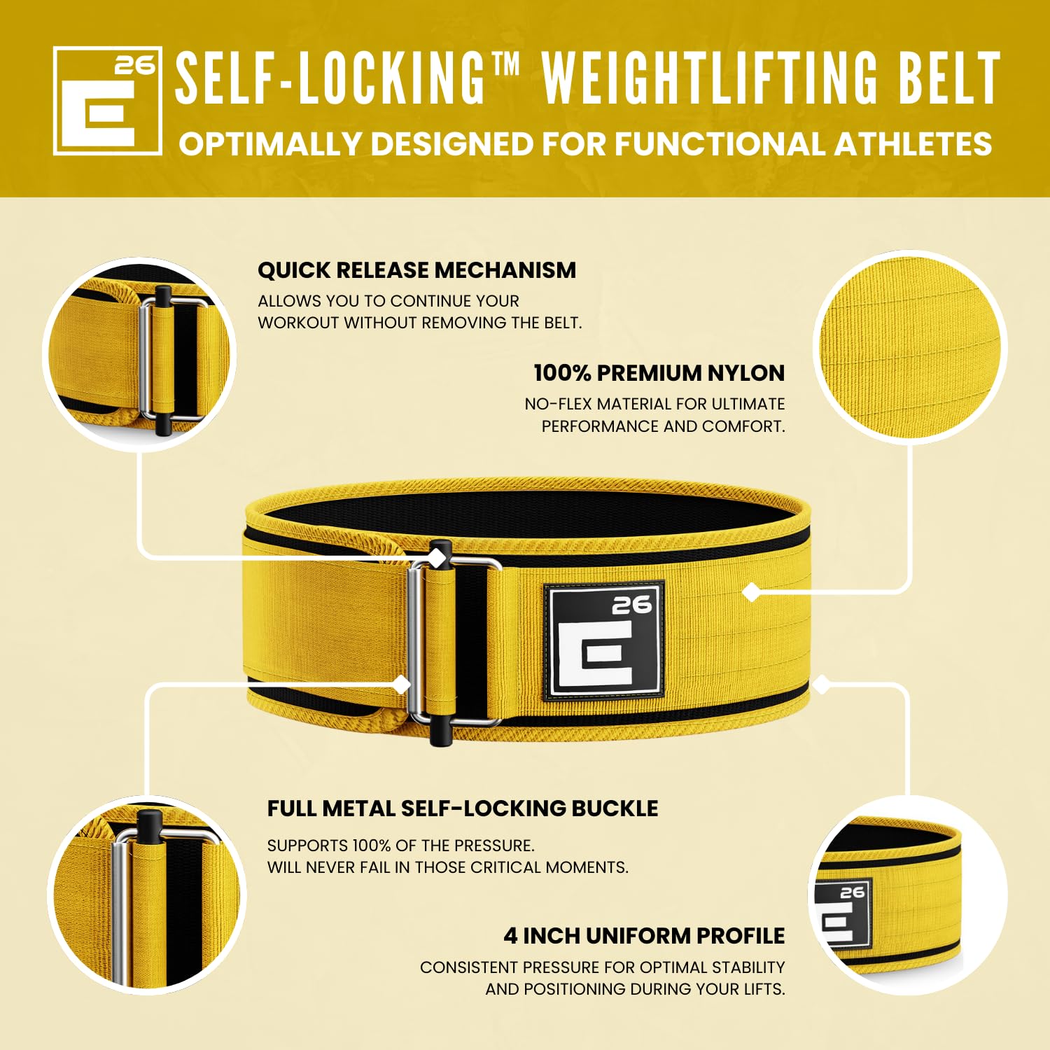 Element 26 Self-Locking Weight Lifting Belt - Premium Weightlifting Belt for Serious Functional Fitness and Olympic Lifting Athletes - Lifting Support for Men and Women - Deadlift Training Belt - My Store
