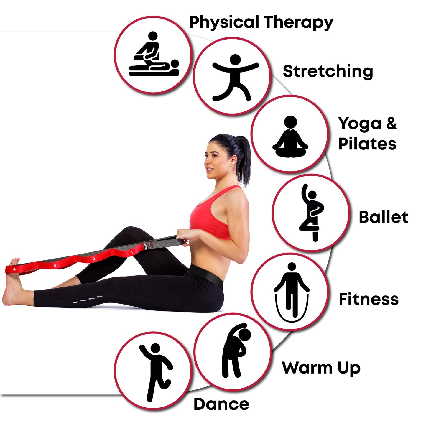 Stretching Strap with Loops - Non Elastic Stretch Band for Physical Therapy, Yoga Strap for Stretching Equipment, Stretch Bands for Exercise and Flexibility - Fascia, Hamstring & Leg Stretcher Belt - My Store