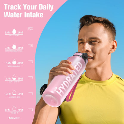 Sahara Sailor Water Bottle, 32/25/17oz Durable and Leakproof Water Bottles Motivational with Time Marker, Tritan, BPA Free, Wide Mouth with Easy Clean Brush for Gym, Travel, School, Office (1 Bottle) - My Store