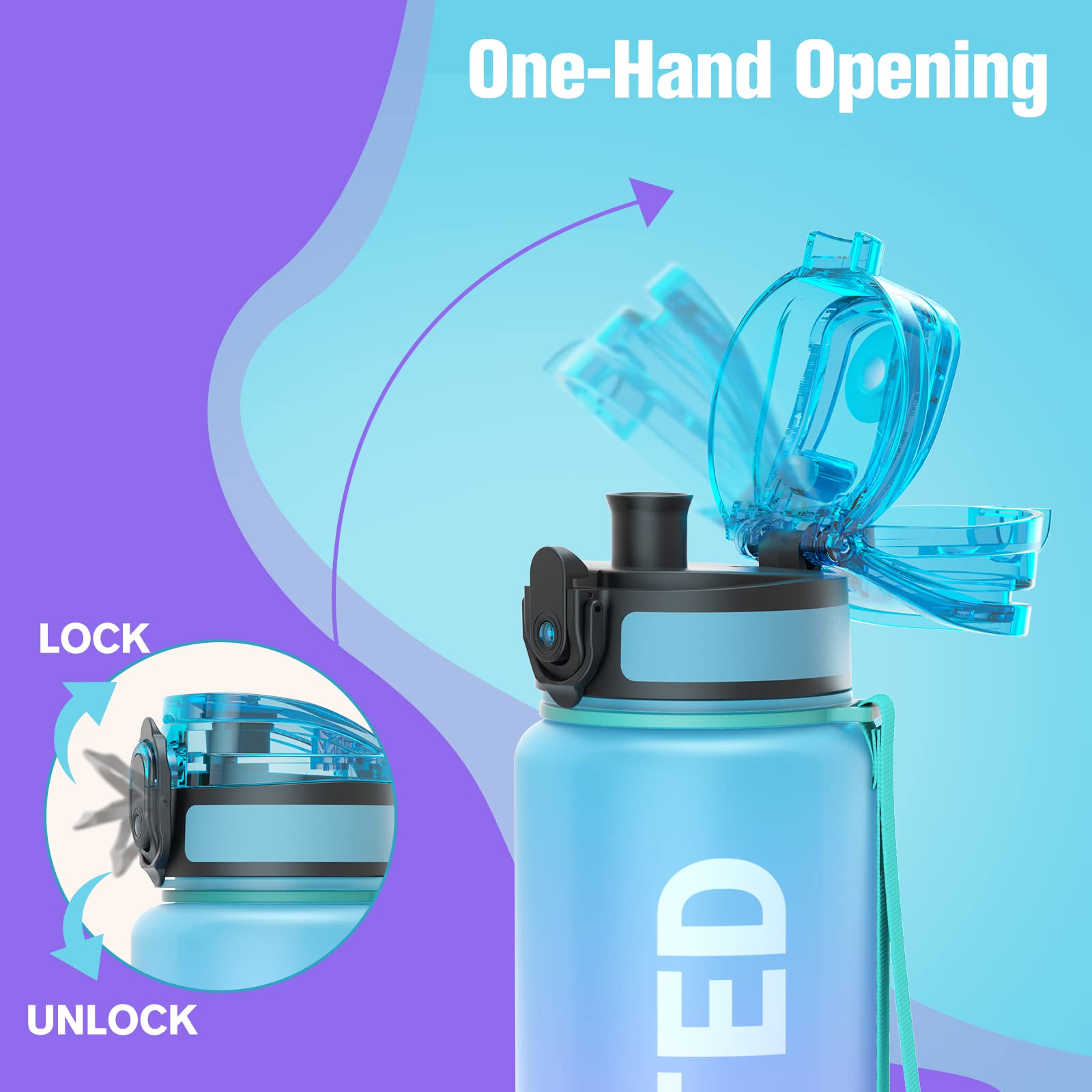 Sahara Sailor Water Bottle, 32/25/17oz Durable and Leakproof Water Bottles Motivational with Time Marker, Tritan, BPA Free, Wide Mouth with Easy Clean Brush for Gym, Travel, School, Office (1 Bottle) - My Store