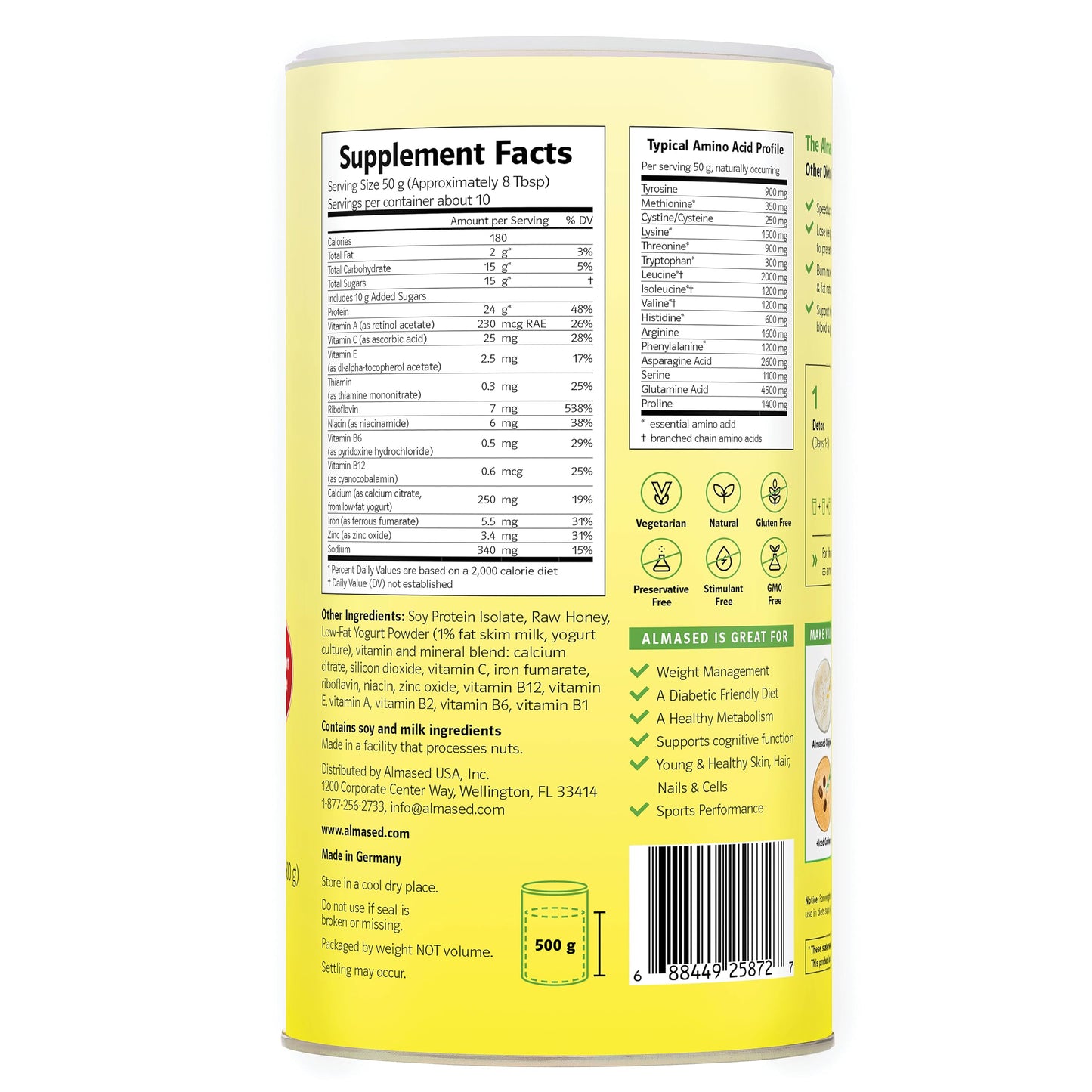 Almased Vanilla Meal Replacement Shake - Low-Glycemic High Plant Base Protein Powder- Nutritional Weight Health Support Supplement - Vanilla Flavor - 17.6 oz (1.1 Pound (1 Pack)) - My Store