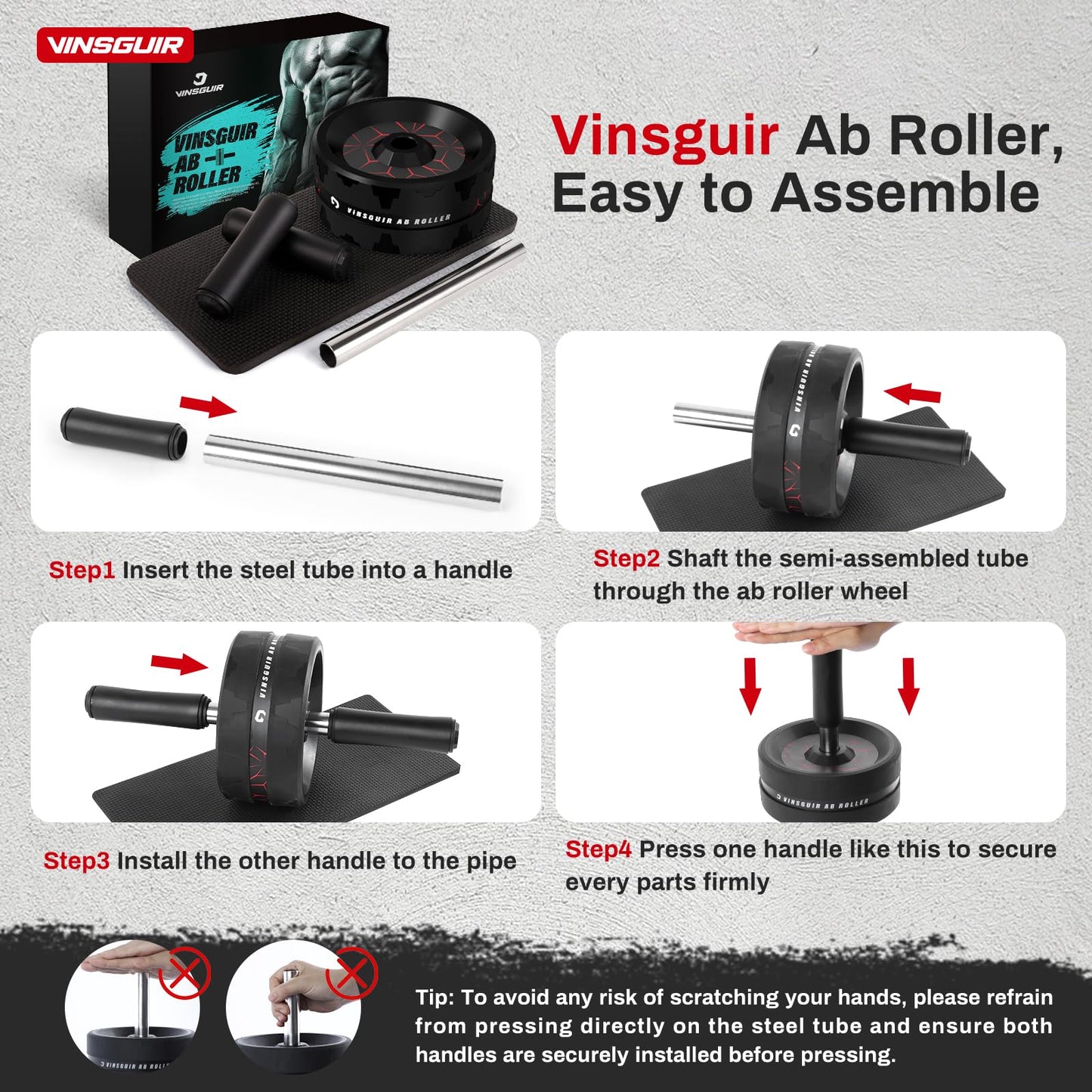 VINSGUIR Ab Roller Wheel, Abs & Core Workout Equipment for Home Gym with Knee Pad Accessories, Abdominal Wheel for Full-body Strength Training - My Store