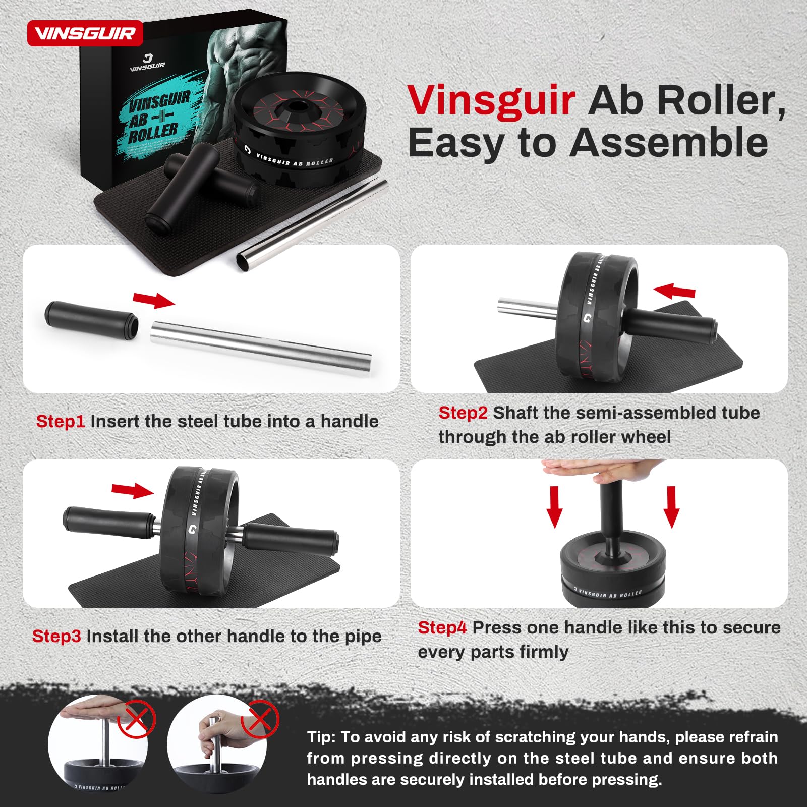 VINSGUIR Ab Roller Wheel, Abs & Core Workout Equipment for Home Gym with Knee Pad Accessories, Abdominal Wheel for Full-body Strength Training - My Store