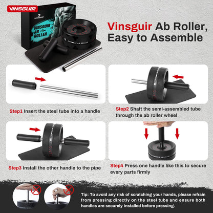 VINSGUIR Ab Roller Wheel, Abs & Core Workout Equipment for Home Gym with Knee Pad Accessories, Abdominal Wheel for Full-body Strength Training - My Store