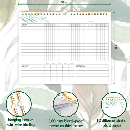 Habit Tracker Calendar- 12 Months Undated Daily Weekly & Monthly Period Habit Tracker Journal, Greenery Floral, Spiral Binding with Writable Goals Habits Track and Self Care Office Supplies. 8"x10" - My Store