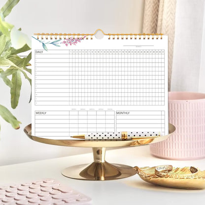 Habit Tracker Calendar- 12 Months Undated Daily Weekly & Monthly Period Habit Tracker Journal, Greenery Floral, Spiral Binding with Writable Goals Habits Track and Self Care Office Supplies. 8"x10" - My Store