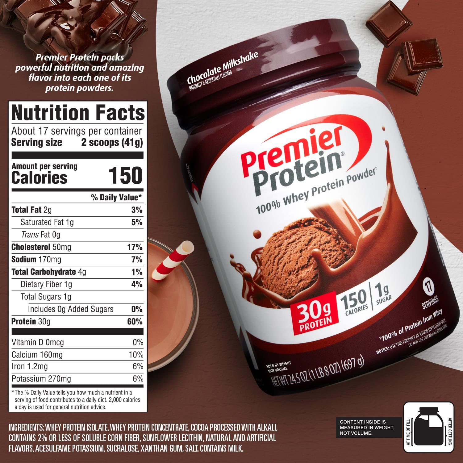 Premier Protein Powder, Vanilla Milkshake, 30g Protein, 1g Sugar, 100% Whey Protein, Keto Friendly, No Soy Ingredients, Gluten Free, 17 Servings, 23.3 Ounces - My Store