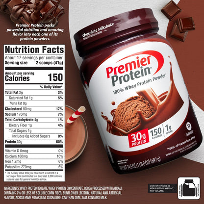 Premier Protein Powder, Vanilla Milkshake, 30g Protein, 1g Sugar, 100% Whey Protein, Keto Friendly, No Soy Ingredients, Gluten Free, 17 Servings, 23.3 Ounces - My Store