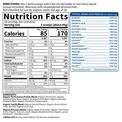 Garden of Life Sport Organic Vegan Protein Powder, Vanilla Flavor, 30g Plant-Based Protein with Probiotics for Digestive Health, Immune Support and Muscle Recovery, 19 Servings