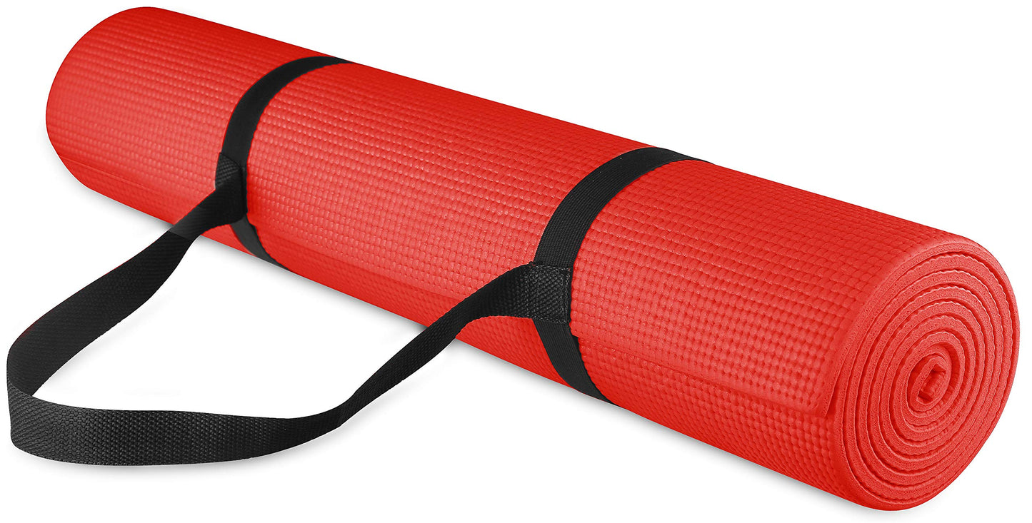 Fitvids All Purpose 1/4-Inch High Density Anti-Tear Exercise Yoga Mat with Carrying Strap, Multiple Colors