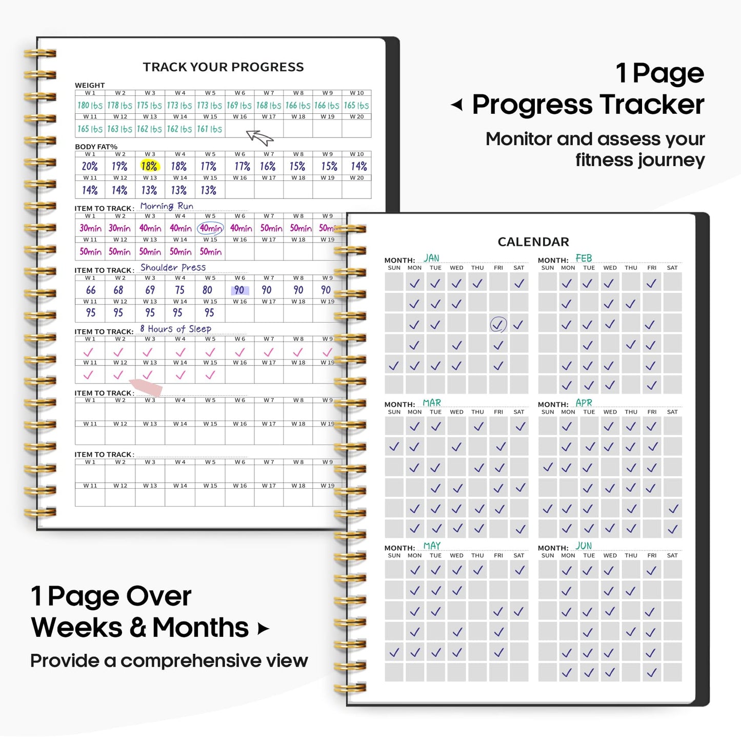 Fitness Workout Journal for Women & Men, A5(5.5" x 8.2") Workout Log Book Planner for Tracking, Progress, and Achieving Your Wellness Goals - Green - My Store