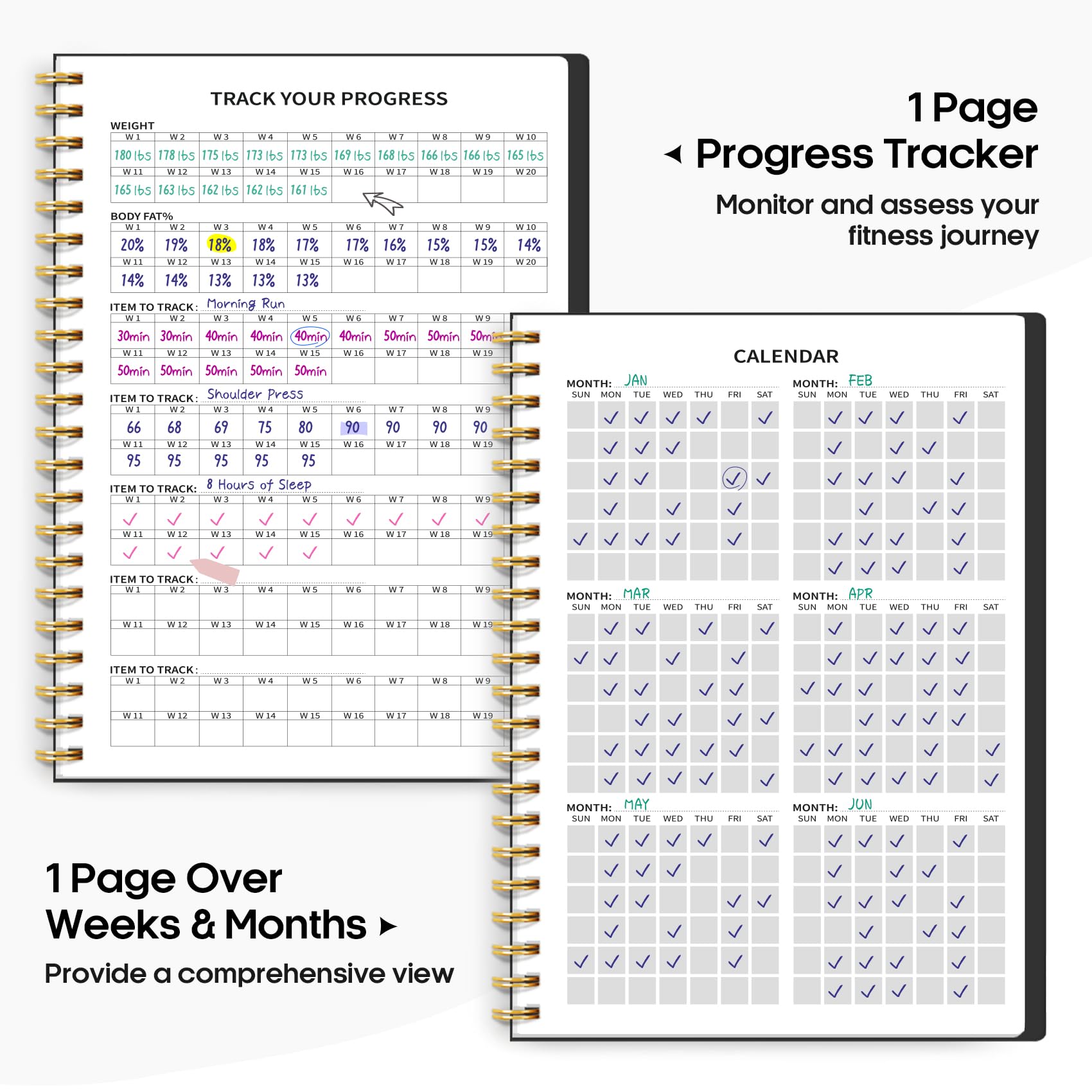 Fitness Workout Journal for Women & Men, A5(5.5" x 8.2") Workout Log Book Planner for Tracking, Progress, and Achieving Your Wellness Goals - Green - My Store