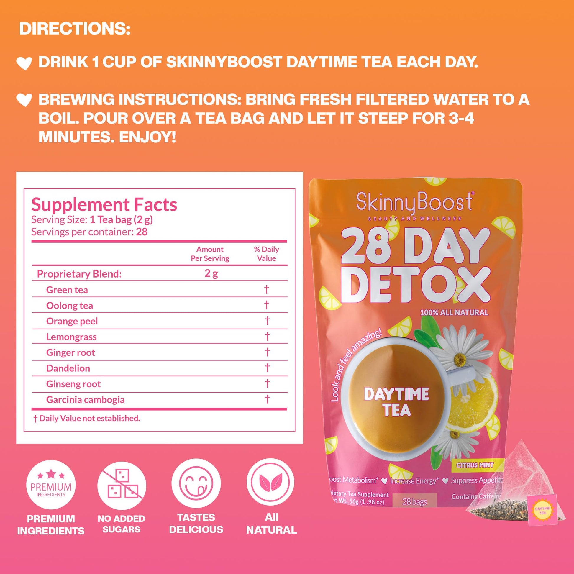 Skinny Boost Detox Tea Kit- 2 PACK –1 Daytime (28 Bags) + 1 Evening -(14 Bags) – Herbal Detox for Weight, Metabolism, Energy, Bloating & Colon Cleanse – Green Tea, Vegan, Keto, Non-GMO, Sugar-Free - My Store