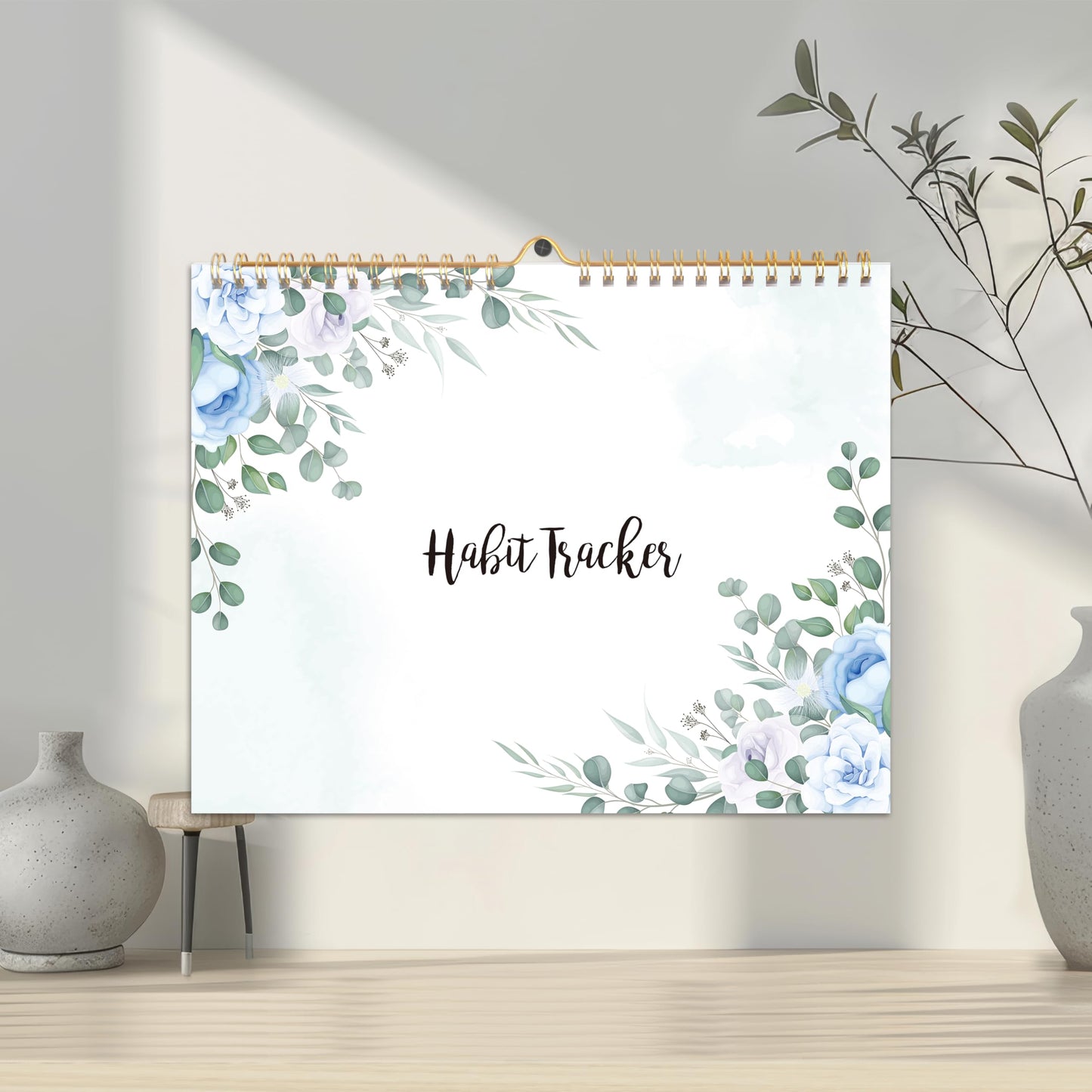Habit Tracker Calendar- 12 Months Undated Daily Weekly & Monthly Period Habit Tracker Journal, Greenery Floral, Spiral Binding with Writable Goals Habits Track and Self Care Office Supplies. 8"x10" - My Store