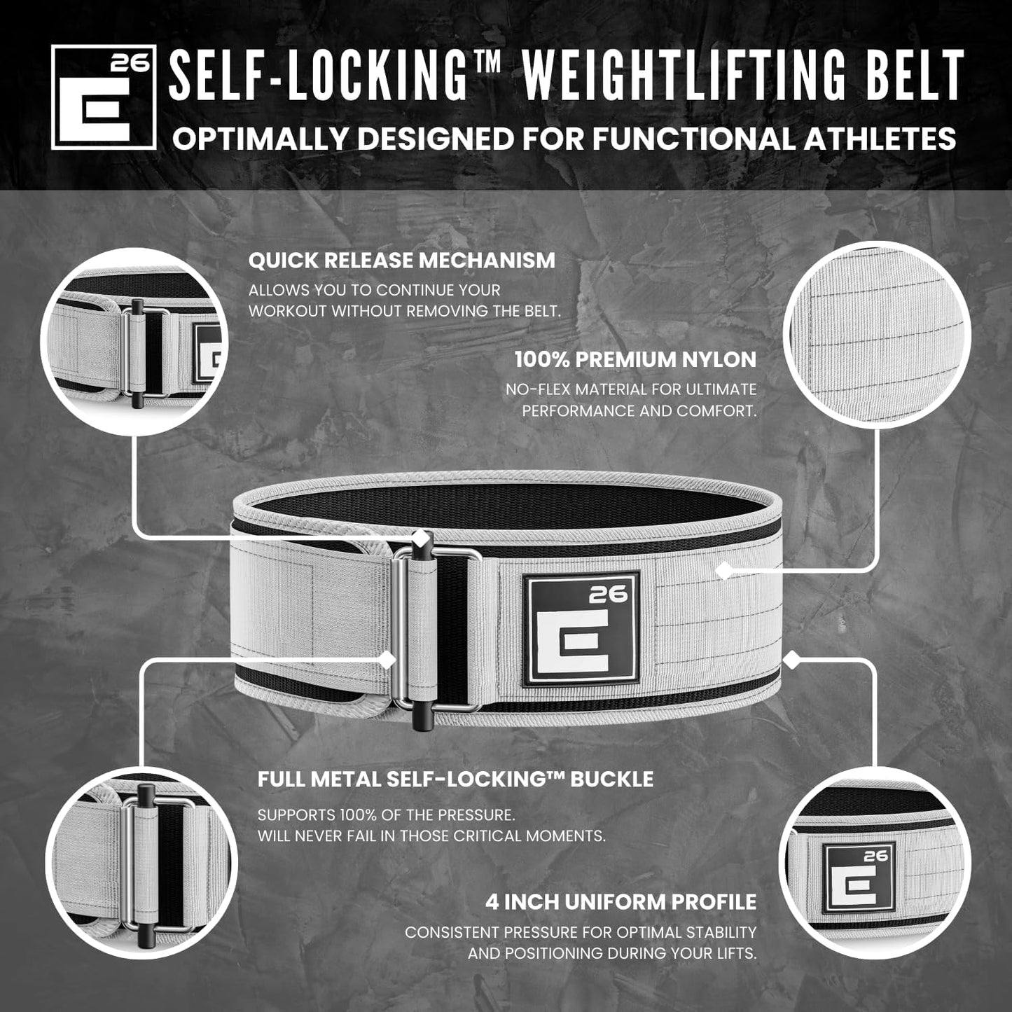 Element 26 Self-Locking Weight Lifting Belt - Premium Weightlifting Belt for Serious Functional Fitness and Olympic Lifting Athletes - Lifting Support for Men and Women - Deadlift Training Belt - My Store