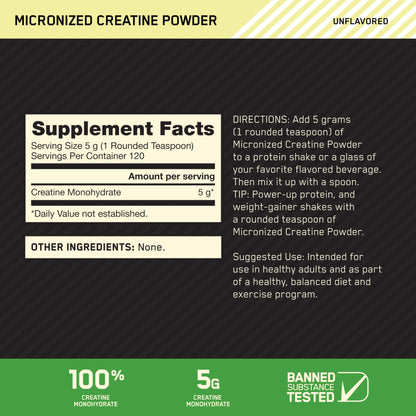 Optimum Nutrition Micronized Creatine Monohydrate Powder, Unflavored, 60 Servings, 300 Grams (Packaging May Vary) - My Store
