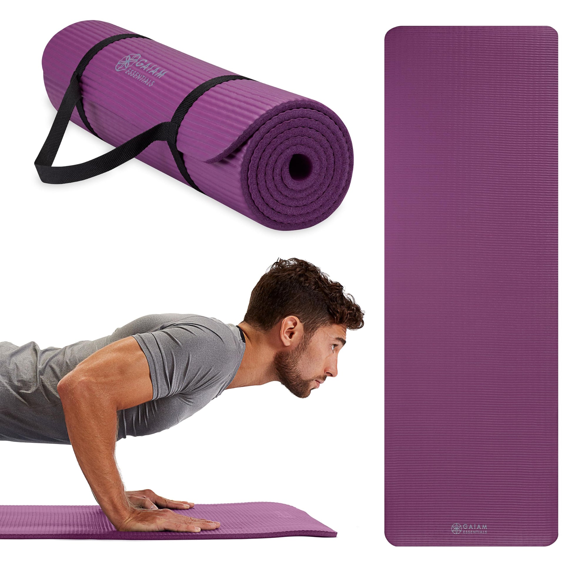 Gaiam Essentials Thick and Thin Yoga Mat Fitness & Exercise Mat with Easy-Cinch Carrier Strap - My Store