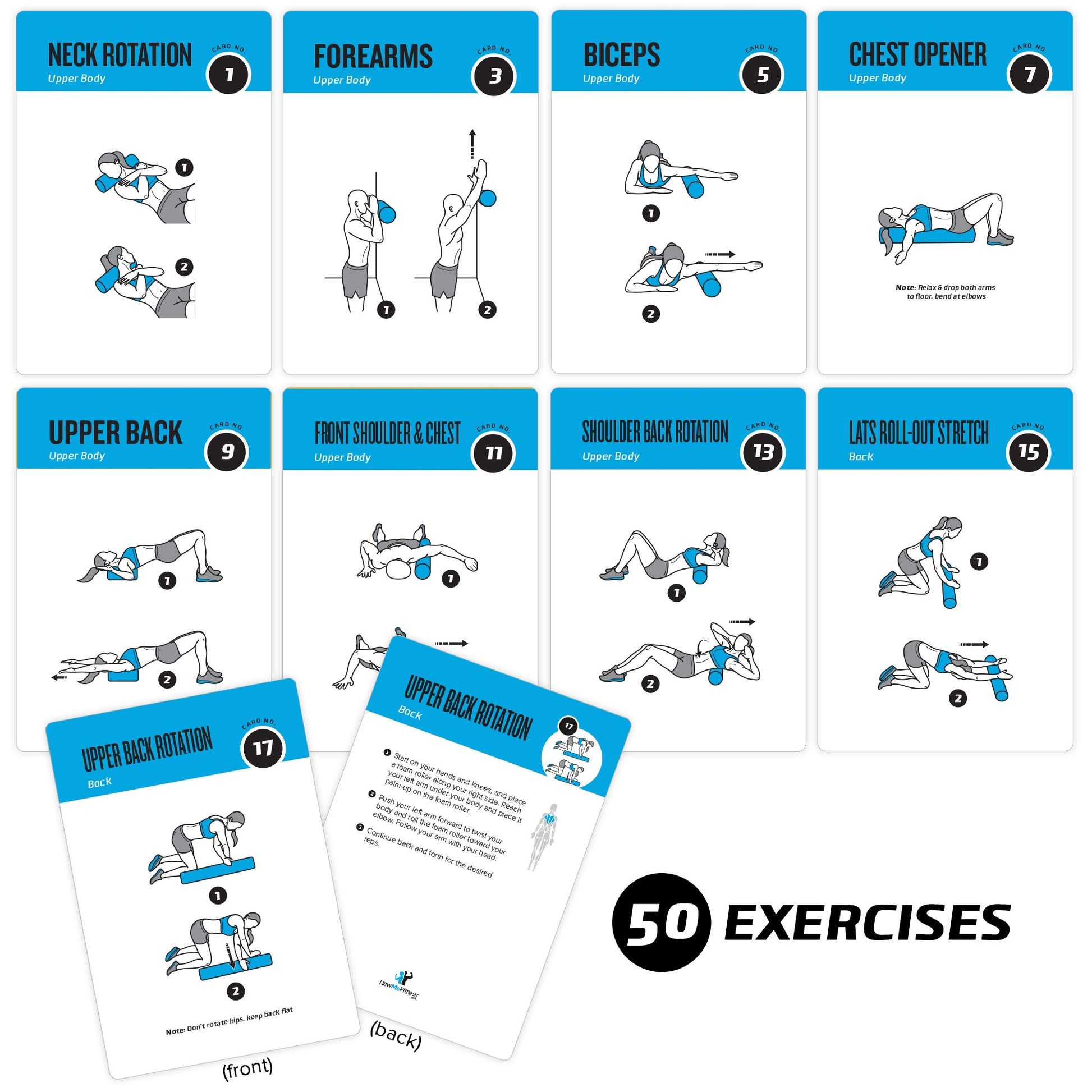 NewMe Fitness Stretching Workout Cards, Instructional Fitness Deck for Women & Men, Beginner Fitness Guide to Training Exercises at Home or Gym - My Store