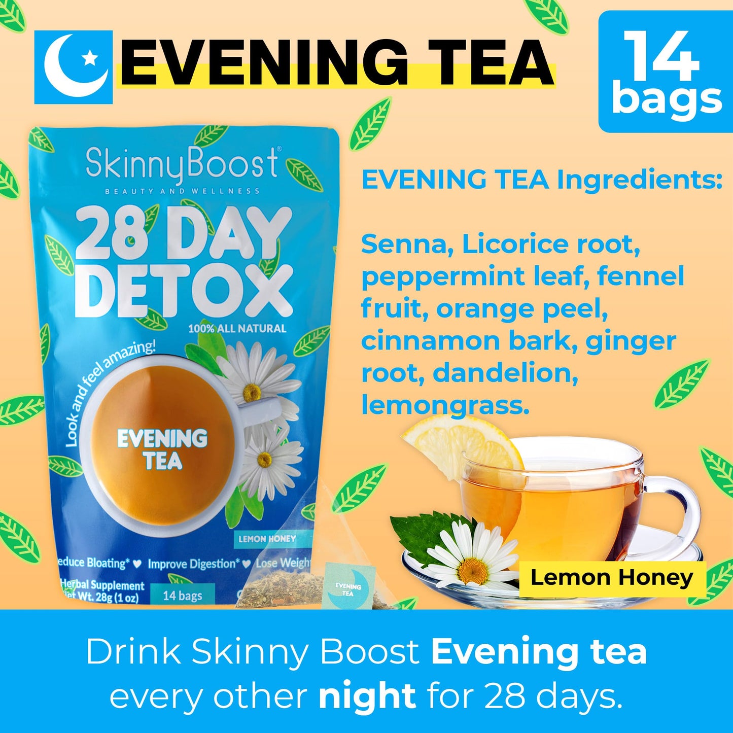 Skinny Boost Detox Tea Kit- 2 PACK –1 Daytime (28 Bags) + 1 Evening -(14 Bags) – Herbal Detox for Weight, Metabolism, Energy, Bloating & Colon Cleanse – Green Tea, Vegan, Keto, Non-GMO, Sugar-Free - My Store